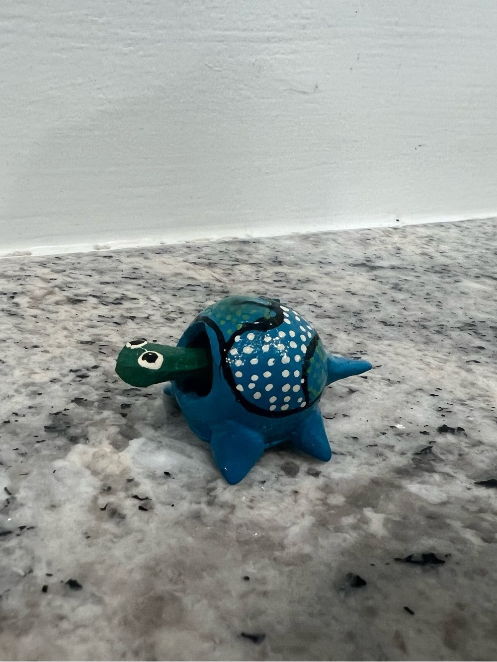Mini Handcrafted hand painted Blue bobble head Turtle figure - Blue/Green